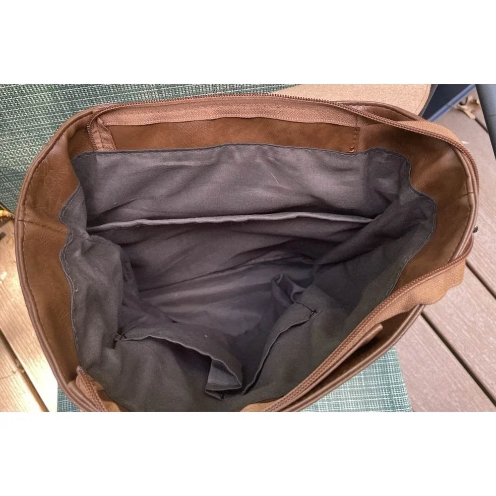 LXY Vegan Leather Backpack Brown Flap Buckle Laptop Pocket Travel Bag